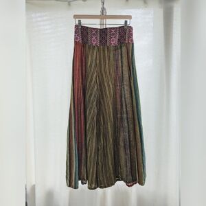 Boho Hippie Cotton Wide Leg Pants- Multicolor Stripes With Sparkle